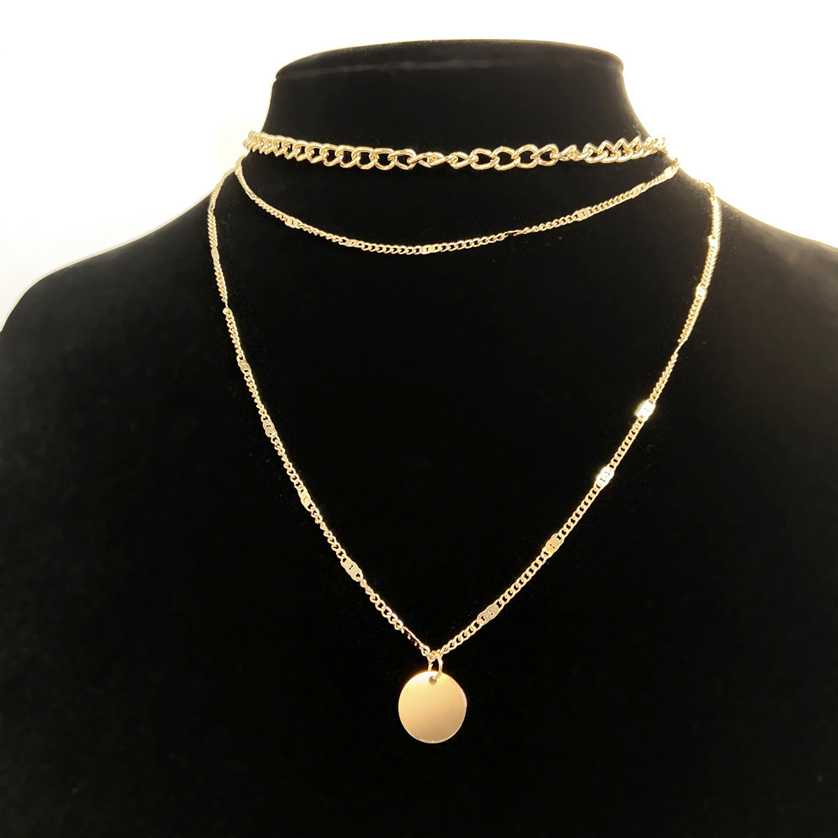Strakt Women's Multilayer Necklace Ins Fashion Disc Pendant Clavicle Necklace Chains Personality Jewelry