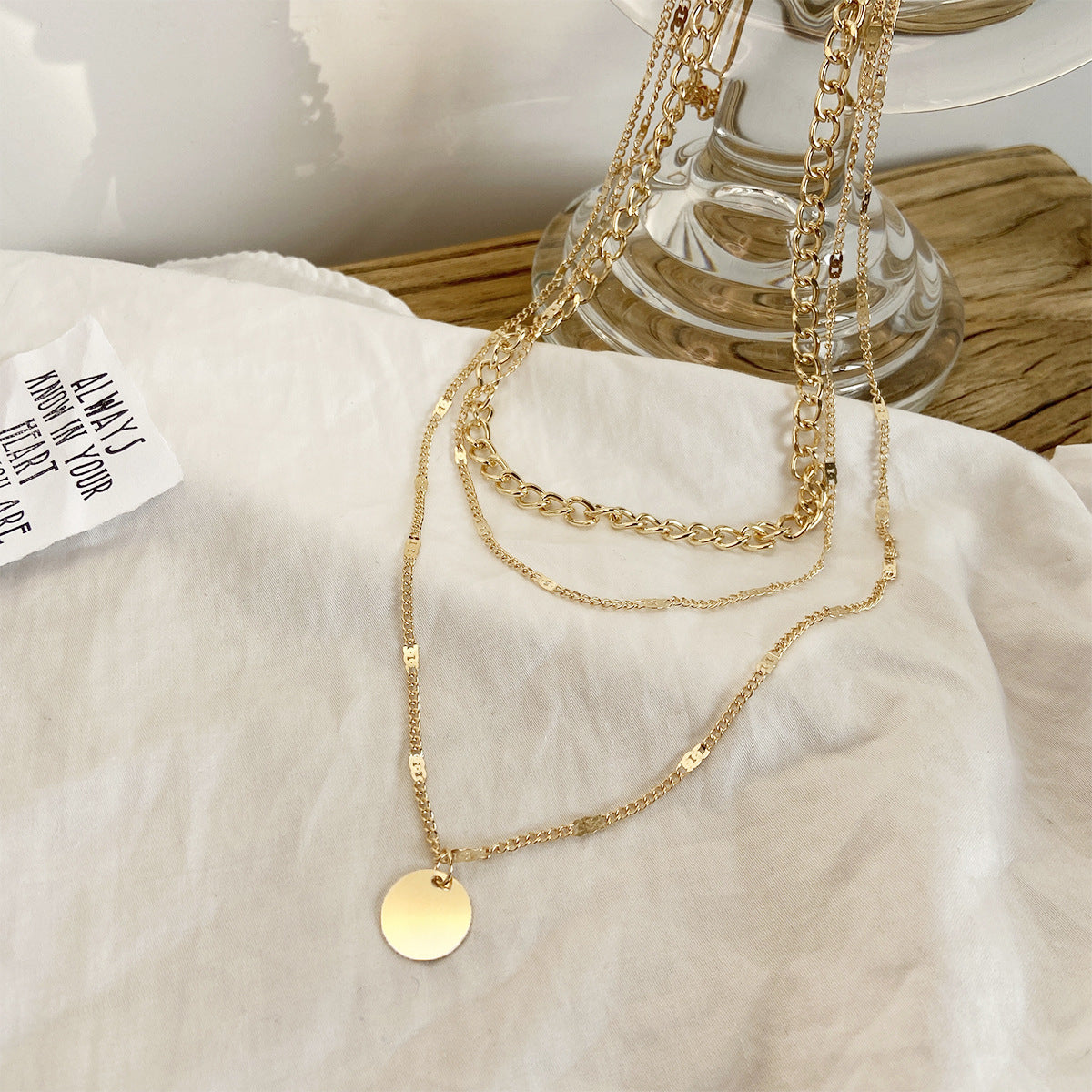 Strakt Women's Multilayer Necklace Ins Fashion Disc Pendant Clavicle Necklace Chains Personality Jewelry