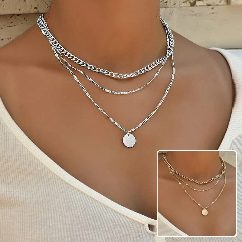 Strakt Women's Multilayer Necklace Ins Fashion Disc Pendant Clavicle Necklace Chains Personality Jewelry